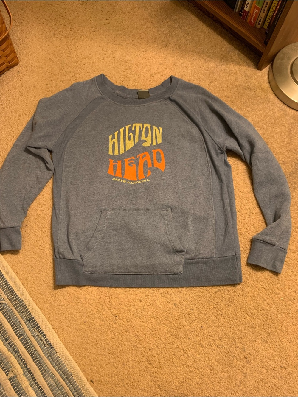 MV Sport Hilton Head Blue Crewneck with Yellow & Orange Graphic